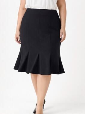 Lafayette 148 New York Skirt 24W Black Godet Trumpet Flare Plus Size Midi